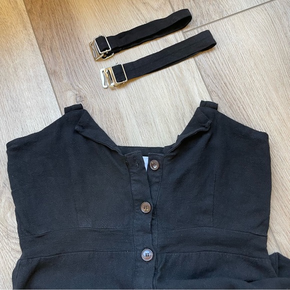 Black Mini Dress with Front Buttons and Detachable Straps - Picture 6 of 7